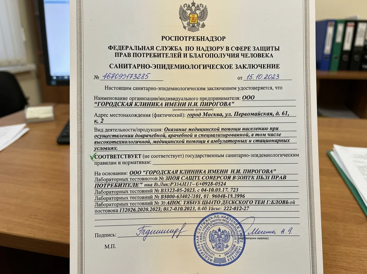 Санитарно-эпидемиологическое заключение Роспотребнадзора для медицинской организации, официальный бланк